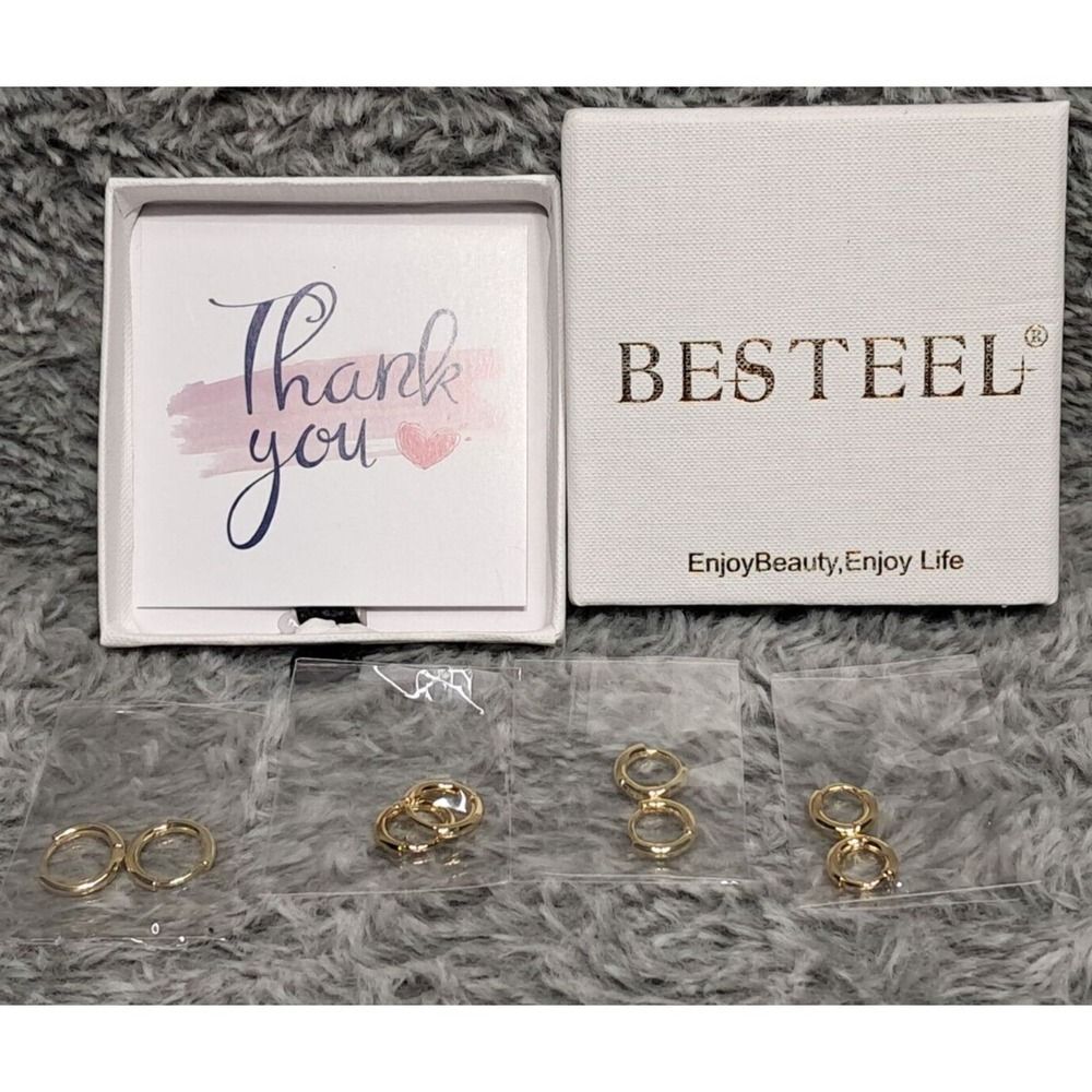 New Besteel Small Round Huggie Hoop Earrings Gold Plated Hypoallergenic Light